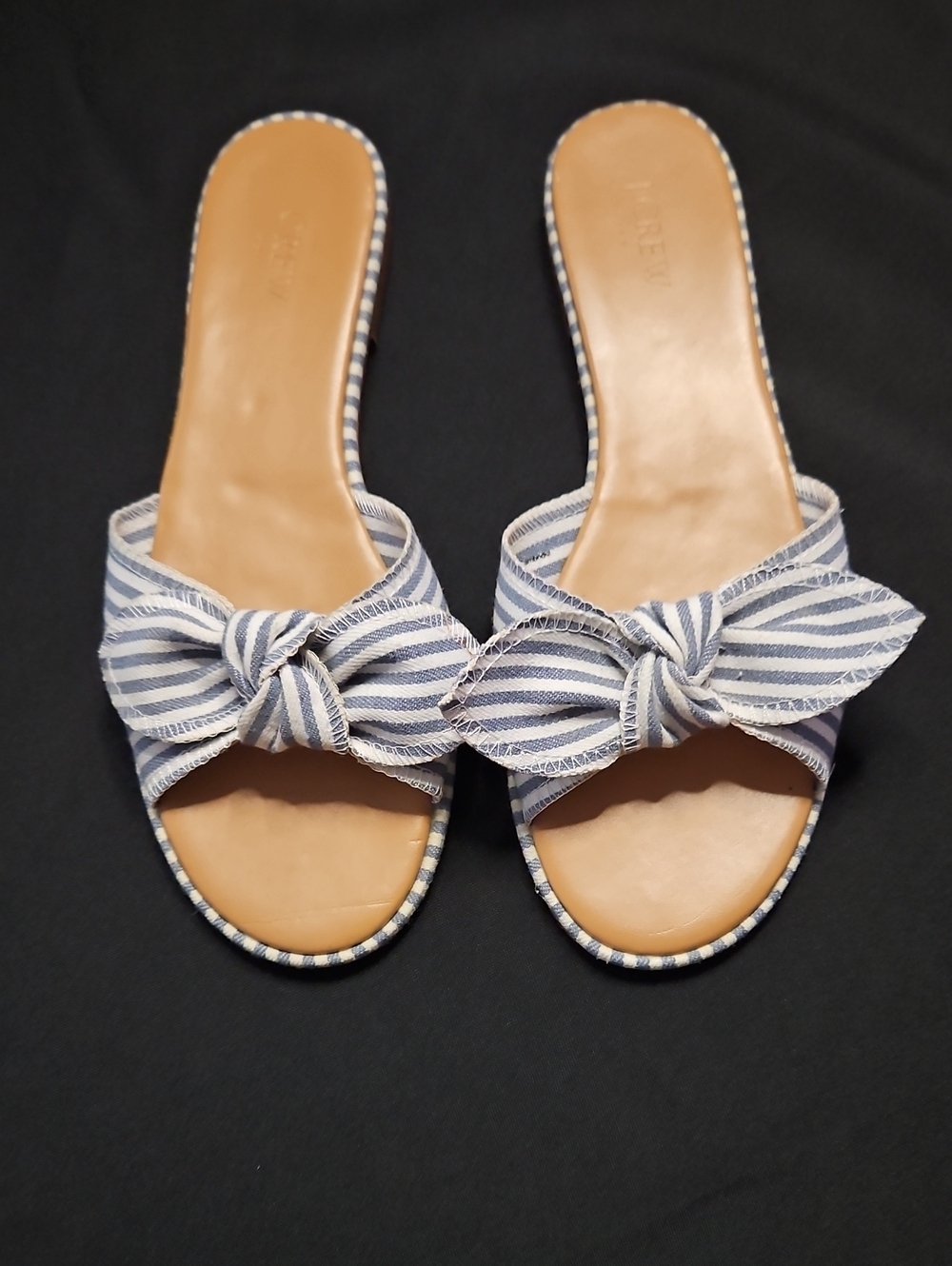 J. Crew Blue & White Striped Bow Slide Mules